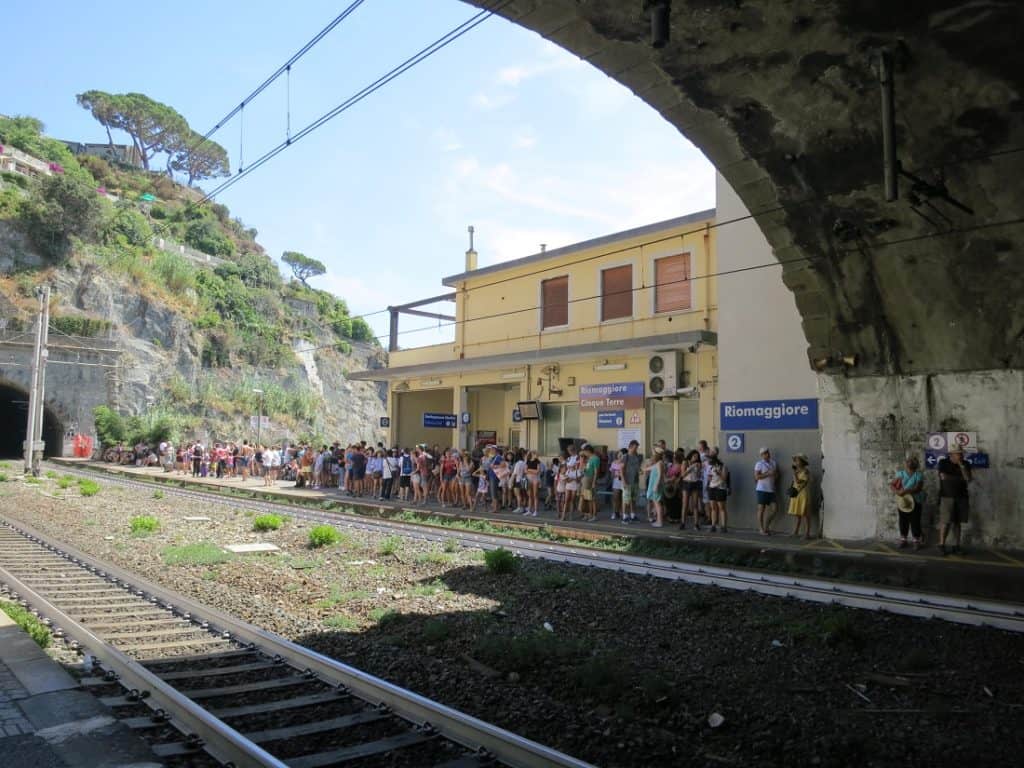 The Cinque Terre - crowded train station in Riomaggiore